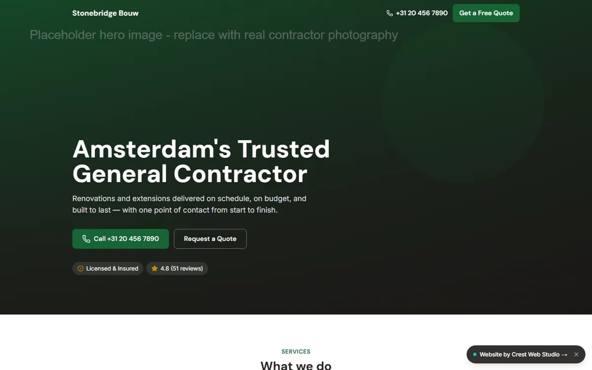 Screenshot of the Stonebridge Bouw demo website